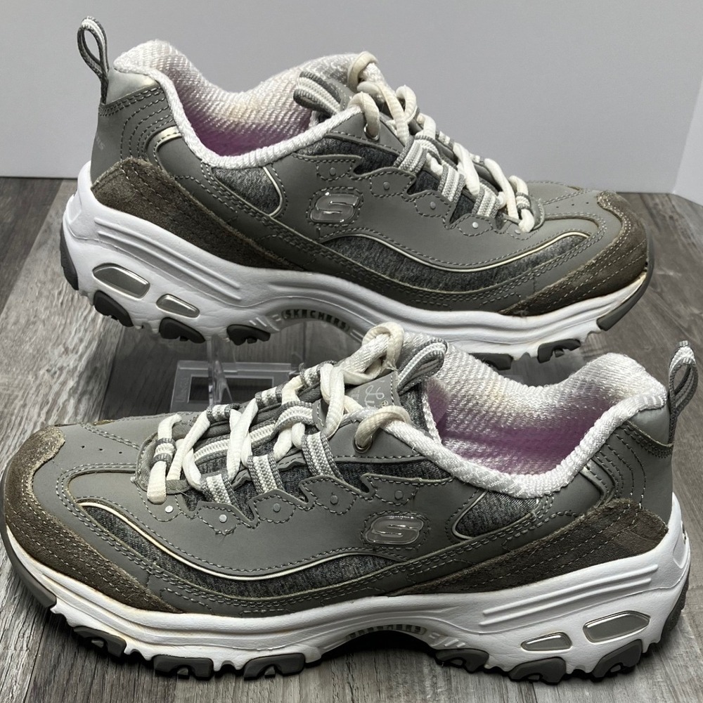 Skechers Women Gray Lace Up Memory Foam Athletic Shoes Size 7